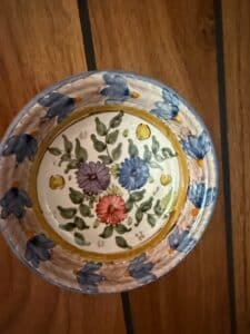 Hand-Painted-Floral-Majolica-Bowl