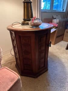 Hexagonal-Storage-End-Table-with-Marble-Inset