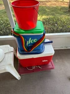 Igloo-Tag-Along-Cooler-with-Rainbow-Strap-and-Red-Igloo-Cooler-Lot