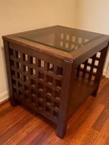Mission-Style-Side-Table-and-Louis-Philippe-Style-Five-Drawer-Chest