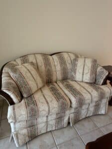Traditional-Camelback-Loveseat-with-Striped-Damask-Upholstery