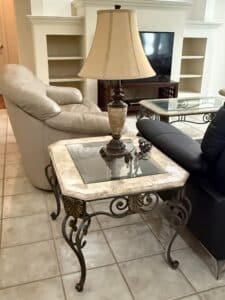 Wrought-Iron-and-Marble-Top-End-Table