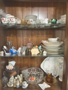Assorted-Collectible-Glassware-and-Porcelain-Curio-Cabinet-Contents