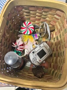 Longaberger-Basket-with-Assorted-Collectibles-and-Kodak-EasyShare-CD