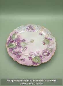 Antique-Hand-Painted-Porcelain-Plate-with-Violets-and-Gilt-Rim