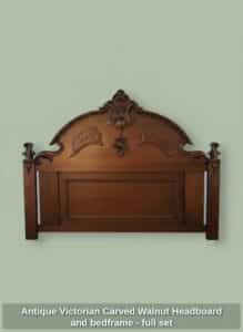 Antique-Victorian-Carved-Walnut-Headboard-and-bedframe-full-set