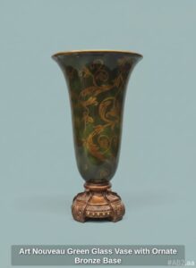Art-Nouveau-Green-Glass-Vase-with-Ornate-Bronze-Base-second-image