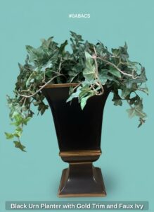 Black-Urn-Planter-with-Gold-Trim-and-Faux-Ivy-second-image