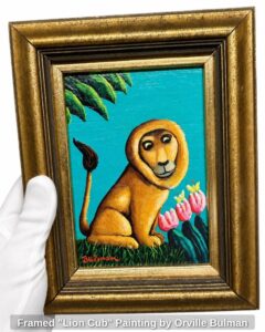 Framed-Lion-Cub-Painting-by-Orville-Bulman