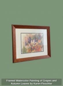 Framed-Watercolor-Painting-of-Grapes-and-Autumn-Leaves-by-Karen-Fleschler