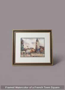 Framed-Watercolor-of-a-French-Town-Square