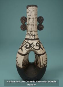 Haitian-Folk-Art-Ceramic-Vase-with-Double-Handle-second-image