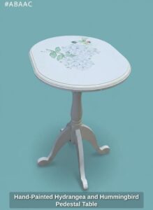 Hand-Painted-Hydrangea-and-Hummingbird-Pedestal-Table-second-image