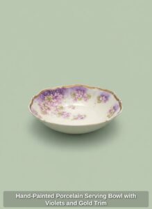 Hand-Painted-Porcelain-Serving-Bowl-with-Violets-and-Gold-Trim