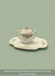 Hand-Painted-Porcelain-Sugar-Bowl-and-Tray-Set-with-Daisies