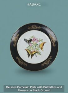 Meissen-Porcelain-Plate-with-Butterflies-and-Flowers-on-Black-Ground-second-image