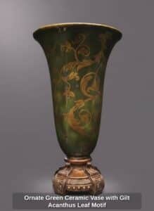 Ornate-Green-Ceramic-Vase-with-Gilt-Acanthus-Leaf-Motif