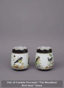Pair-of-Franklin-Porcelain-The-Woodland-Bird-Vase-Vases