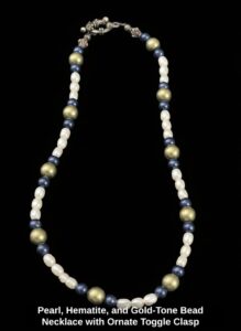 Pearl-Hematite-and-Gold-Tone-Bead-Necklace-with-Ornate-Toggle-Clasp-1