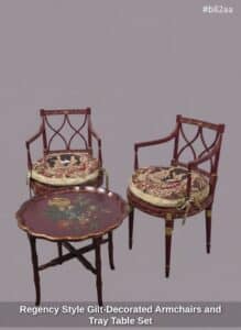 Regency-Style-Gilt-Decorated-Armchairs-and-Tray-Table-Set
