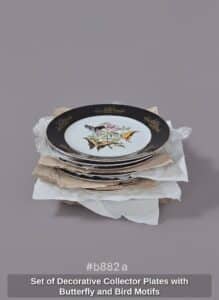 Set-of-Decorative-Collector-Plates-with-Butterfly-and-Bird-Motifs