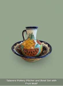 Talavera-Pottery-Pitcher-and-Bowl-Set-with-Fruit-Motif