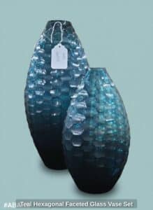 Teal-Hexagonal-Faceted-Glass-Vase-Set-second-image
