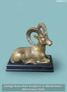 Vintage-Brass-Ram-Sculpture-on-Marble-Base-Mid-Century-Style-second-image