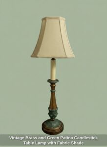 Vintage-Brass-and-Green-Patina-Candlestick-Table-Lamp-with-Fabric-Shade-2
