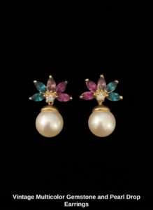 Vintage-Multicolor-Gemstone-and-Pearl-Drop-Earrings-1