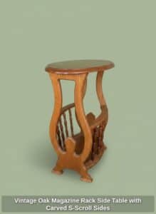 Vintage-Oak-Magazine-Rack-Side-Table-with-Carved-S-Scroll-Sides
