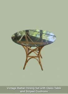 Vintage-Rattan-Dining-Set-with-Glass-Table-and-Striped-Cushions-2