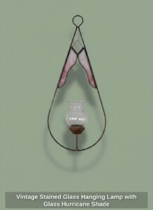 Vintage-Stained-Glass-Hanging-Lamp-with-Glass-Hurricane-Shade