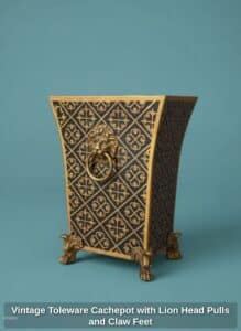 Vintage-Toleware-Cachepot-with-Lion-Head-Pulls-and-Claw-Feet-second-image