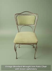 Vintage-Woodard-Wrought-Iron-Patio-Chair-with-Green-Upholstery