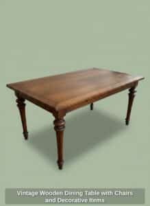 Vintage-Wooden-Dining-Table-with-Chairs-and-Decorative-Items