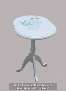 White-Pedestal-Side-Table-with-Hand-Painted-Floral-Decal