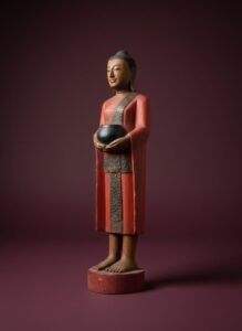 Antique-Burmese-Carved-Wood-Standing-Buddha-Statue-with-Alms-Bowl-sixth-image