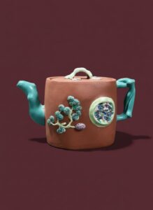 Artisan-Ceramic-Teapot-with-Floral-and-Mosaic-Embellishments-1