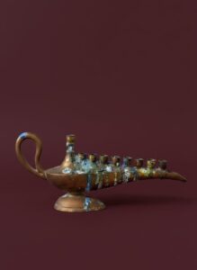 Brass-Aladdins-Lamp-Style-Menorah-with-Wax-Drips