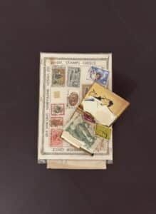 Collection-of-US-State-Quarters-Cent-Collection-Album-and-Assorted-Foreign-Stamps-1