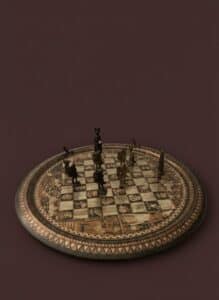 Egyptian-Themed-Chess-Set-and-Round-Inlaid-Board