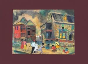 Folk-Art-Painting-of-a-Street-Scene-with-Figures