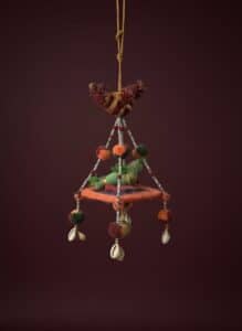 Handmade-Felted-Wool-and-Yarn-Bird-Mobile-with-Pom-Poms-and-Shells