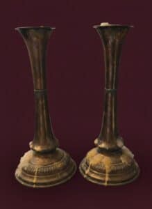 Pair-of-Brass-Candlesticks-with-Wax-Drips