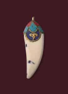 Tibetan-Carved-Bone-Horn-Pendant-with-Enamel-and-Turquoise