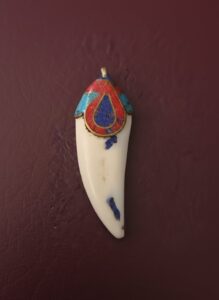 Tibetan-Carved-Bone-Horn-Pendant-with-Enamel-and-Turquoise-second-image