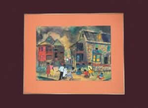 Untitled-Watercolor-of-Figures-and-Buildings-by-Peter-Sibeko