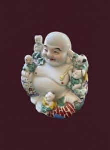 Vintage-Chinese-Famille-Rose-Porcelain-Laughing-Buddha-with-Children-Figurine