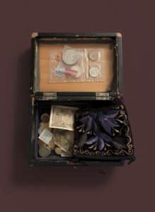 Vintage-Coin-Collection-in-Wooden-Box-with-Embroidered-Pouch-1